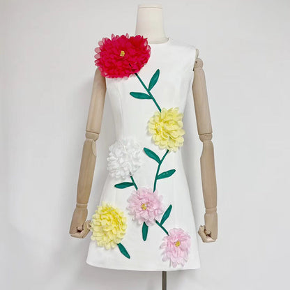 Personalized Minority Chic Short Dress Autumn Patchwork Three Dimensional Floral Design Slim Fit Slimming Dress Women by Ragazza