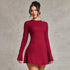 Early Spring Burgundy Backless Long Sleeves Dress Women Slim Fit Slimming Elegant Party A line Dress by Ragazza