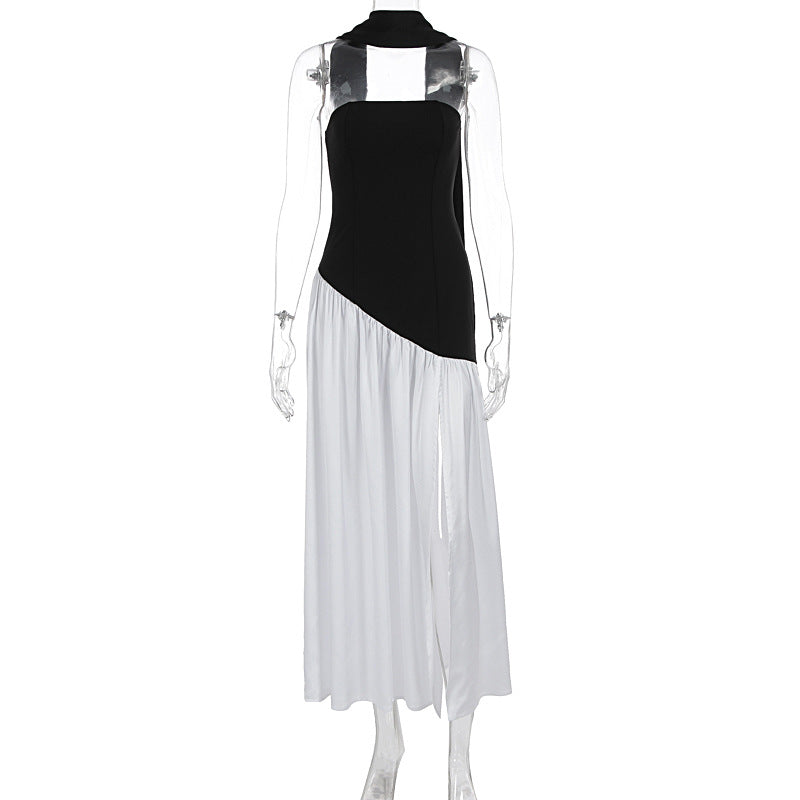 Summer Women Sexy Patchwork Backless Tube Top Solid Color Split Dress by Ragazza