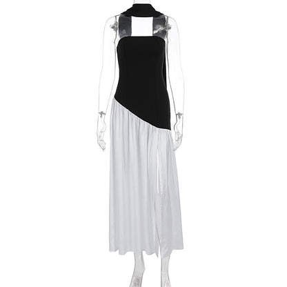 Summer Women Sexy Patchwork Backless Tube Top Solid Color Split Dress by Ragazza