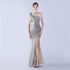 Craft Floral plus Ostrich Feather High End Sequined One Shoulder Evening Dress by Ragazza