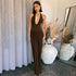 Women Clothing Fall/Winter Sexy Halter Lace up Deep V Plunge neck Backless Slit Dress for Women by Ragazza