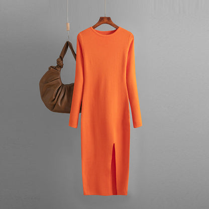 Autumn Winter Slim Fit Knitted Dress Women Inner Wear Outer Wear Mid Length Long Sleeve Tight Bottoming Hip by Ragazza