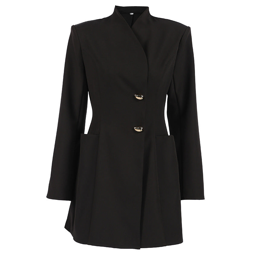 Autumn Winter Niche Design Black V neck Long Sleeve Waist Trimming Short Dress Women Commuting Elegant by Ragazza