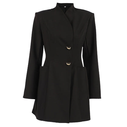 Autumn Winter Niche Design Black V neck Long Sleeve Waist Trimming Short Dress Women Commuting Elegant by Ragazza