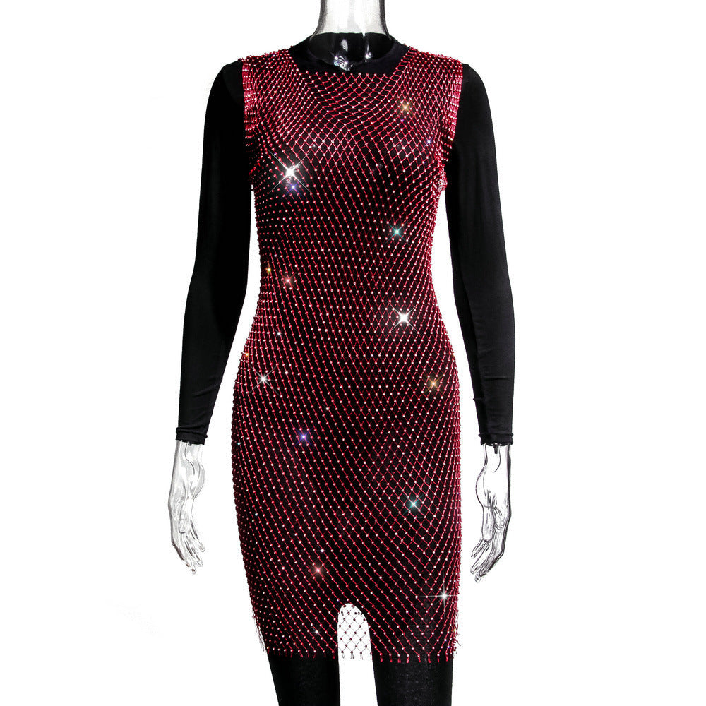 Rhinestone Fishnet Top Summer Popular Mesh Rhinestone Women Clothing Short Sleeve by Ragazza
