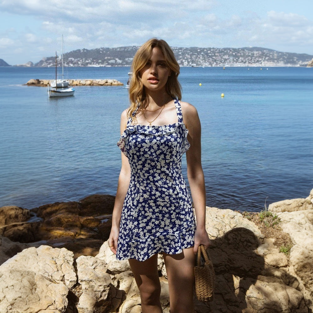 Summer Women Dress Vintage Floral Halter Suspender Slim Slimming Vacation Dress  DestGlow