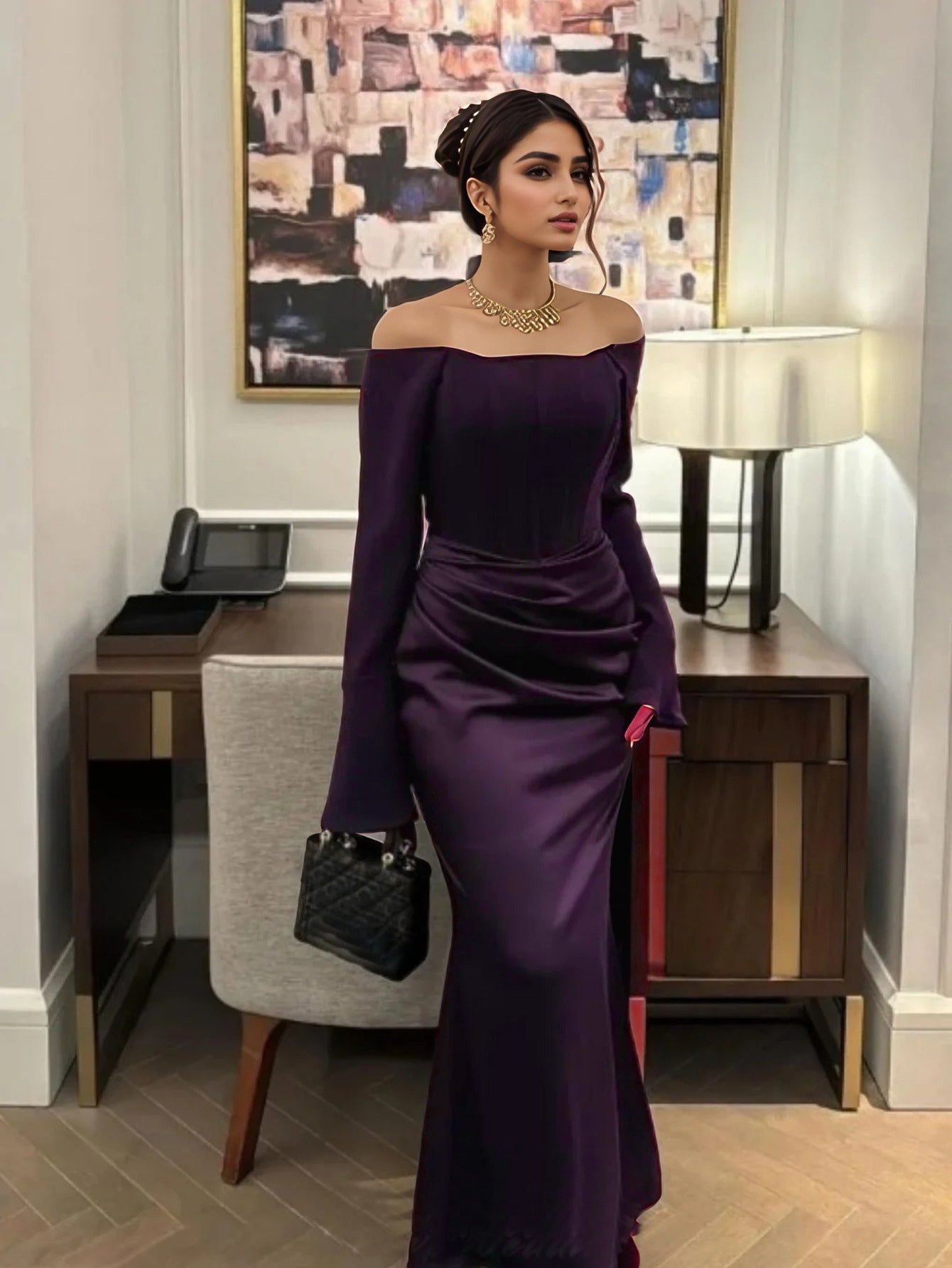 Women Clothing Tube Top Wedding Dress Toast Clothing Light Luxury Engagement Wedding Dinner after Slit Hemline at Hem by Ragazza