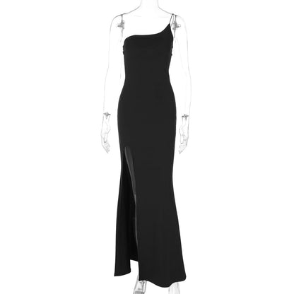 Women Clothing Summer Sexy Solid Color One Shoulder Sleeveless Sleeveless Split Dress by Ragazza