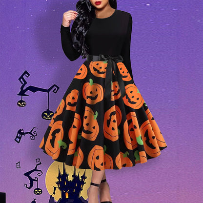 Women Clothing Pumpkin Bow Halloween Dress Long Sleeve Princess Holiday Casual by Ragazza
