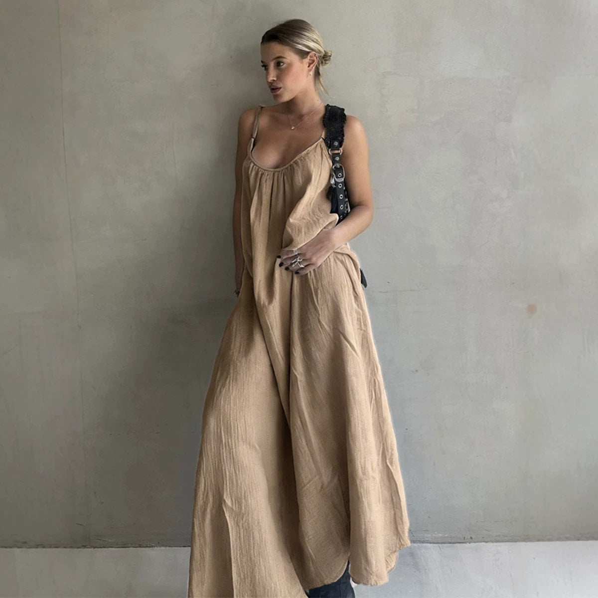 Cami Dress Spring Summer Women Loose Texture Sense A line Low Collar Long Vacation Dress  DestGlow