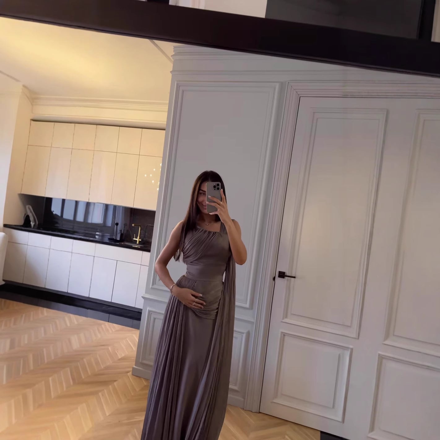 Spring Summer Women Clothing Pleated Ribbon Satin Evening Dress  DestGlow