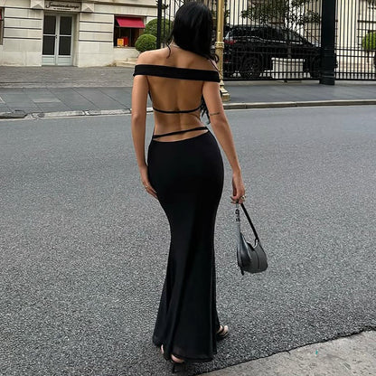 Women Clothing Autumn Winter Sexy Backless Hollow Out Cutout out Solid Color Slim Dress for Women by Ragazza