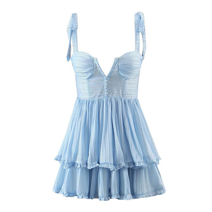 Spring Women Clothing Sexy Three Layer Colorful Silk Chiffon Sling Dress Large Swing Dress by Ragazza