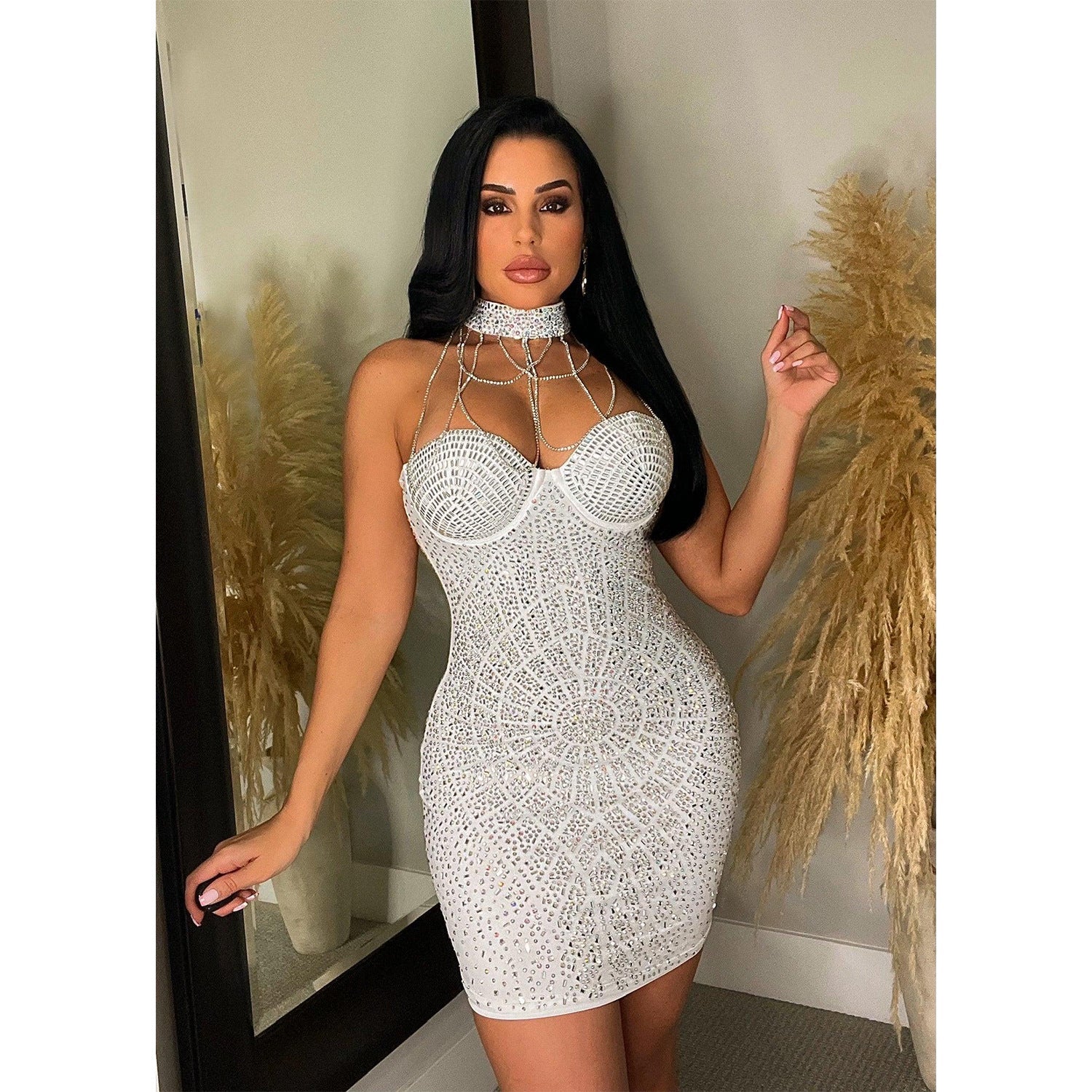 Autumn Winter Women Clothing Sexy Tight Wrapped Chest Tassel Rhinestone Dress for Women by Ragazza