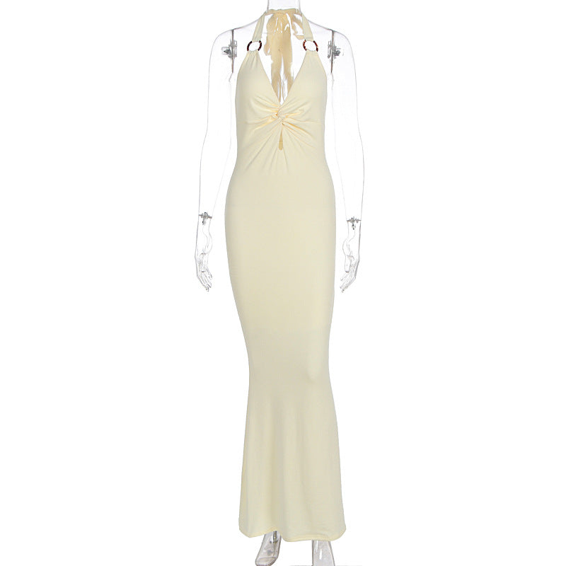 Summer Women Clothing Sexy Solid Color Halter Hollow Out Cutout Slim Slimming Dress by Ragazza