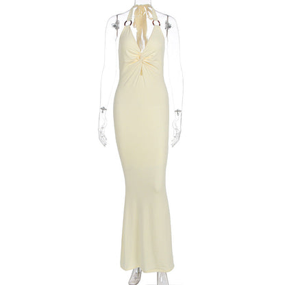 Summer Women Clothing Sexy Solid Color Halter Hollow Out Cutout Slim Slimming Dress by Ragazza