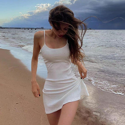 Summer Women Solid Color Cami Dress Sexy Slim Hip Dress by Ragazza