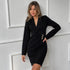 Design Pearl Button V neck Long Sleeve Shirt Women Elegant Waist Tight Hip Wrapped by Ragazza