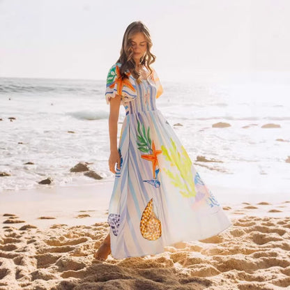 Dress Submarine Creature Printed Vacation Puff Sleeve Dress by Ragazza