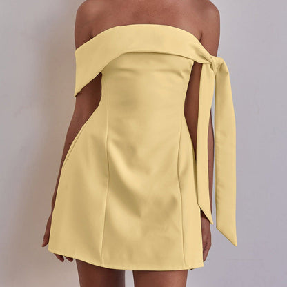 Off Neck Bandeau One Shoulder Sexy Short Dress Women Clothing A line Dress by Ragazza