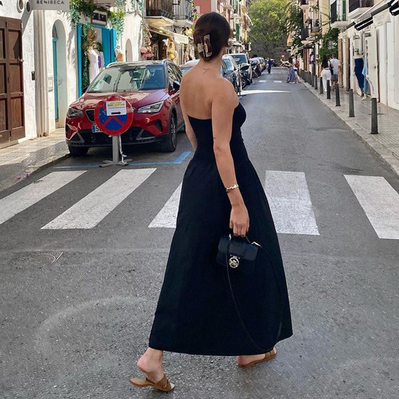 Sexy off Neck Street Loose Long Elegant Tube Top Solid Color Dress for Women by Ragazza