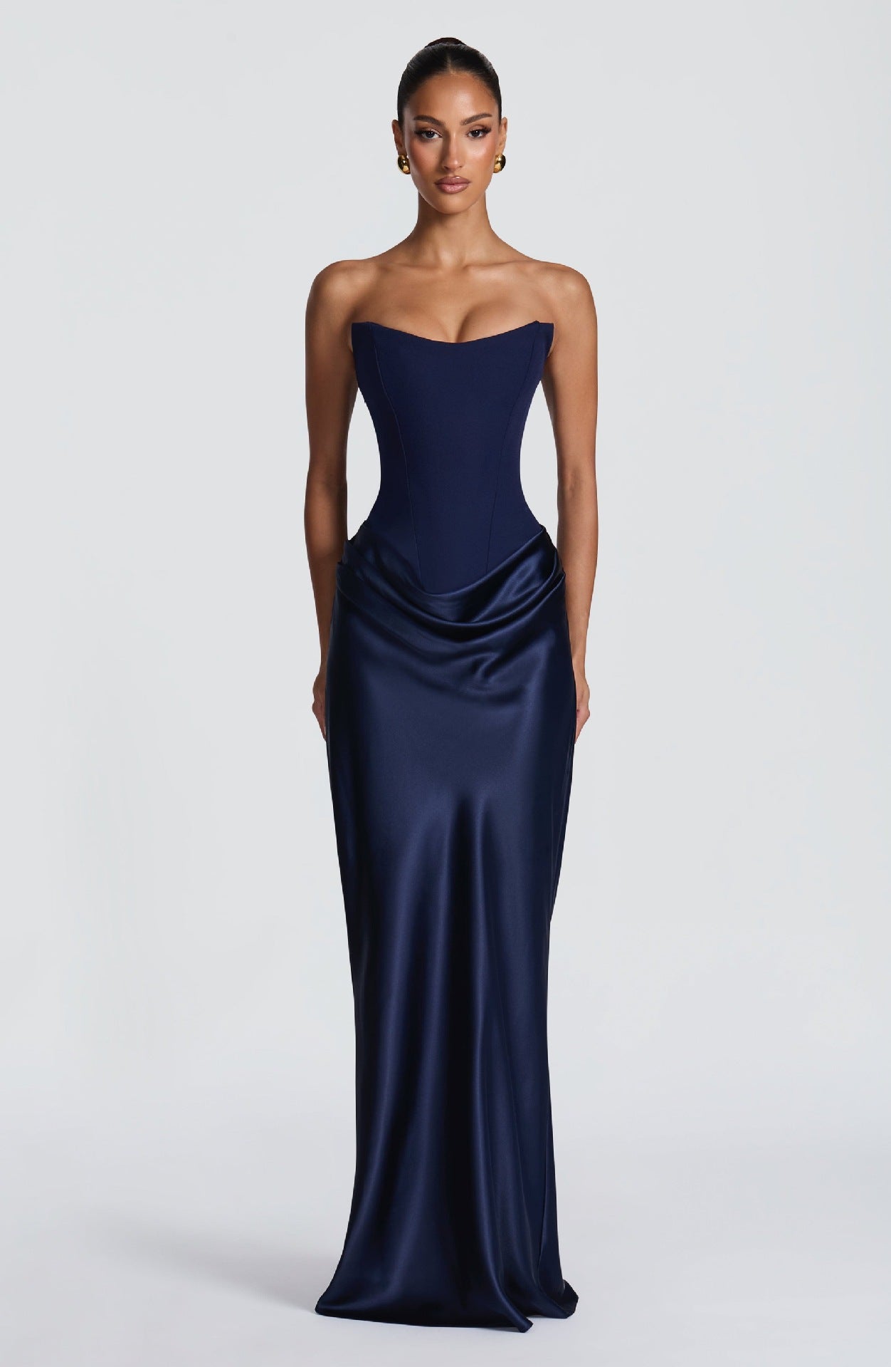 Solid Color Waist Tight Sexy Tube Top Package Hip Maxi Dress Satin Lace up Ribbon Dress  DestGlow