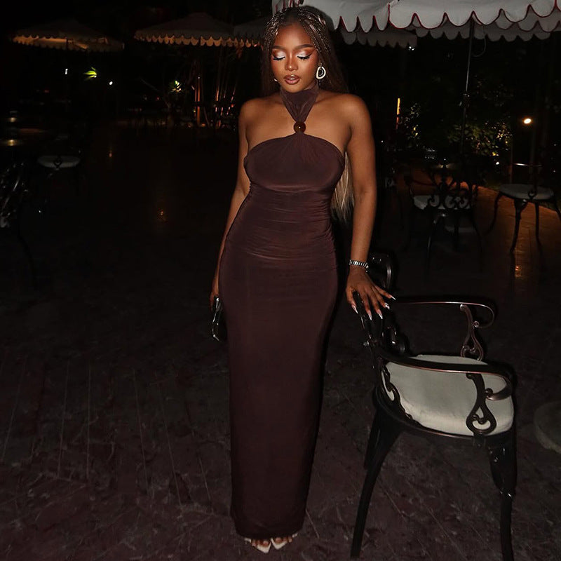 Solid Color Women Curve Slim Hip Dress Halter Bandeau Sexy Elegant Dress by Ragazza