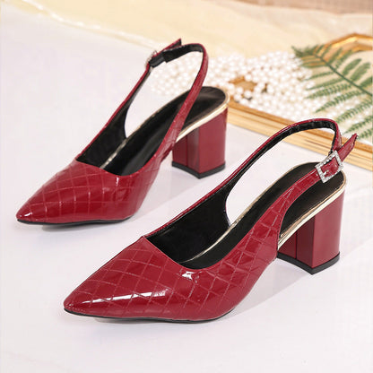 Summer Retro Pointed Office Sexy High Heel Toe Box Women Sandals Plaid Chunky Heel  DestGlow