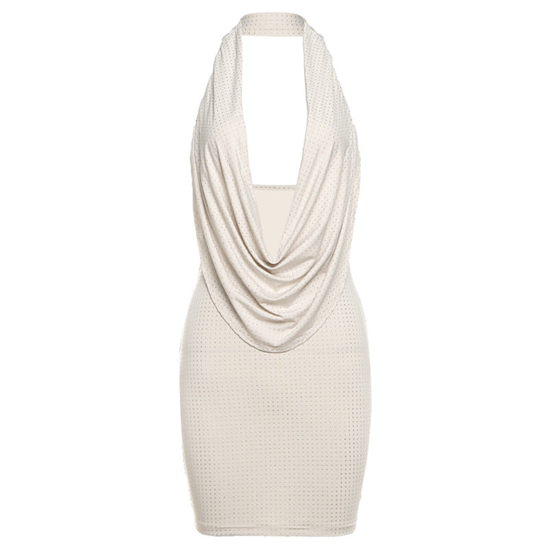 Spring Women Clothing Sexy Halter Low Cut Backless Slim Fit Sheath Dress for Women by Ragazza