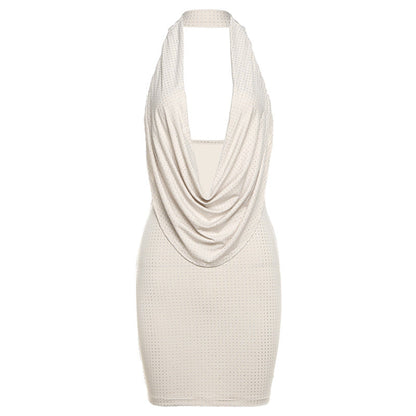Spring Women Clothing Sexy Halter Low Cut Backless Slim Fit Sheath Dress for Women by Ragazza