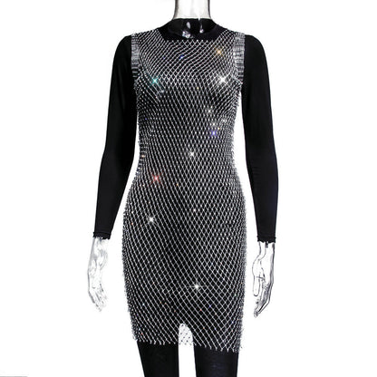 Rhinestone Fishnet Top Summer Popular Mesh Rhinestone Women Clothing Short Sleeve by Ragazza