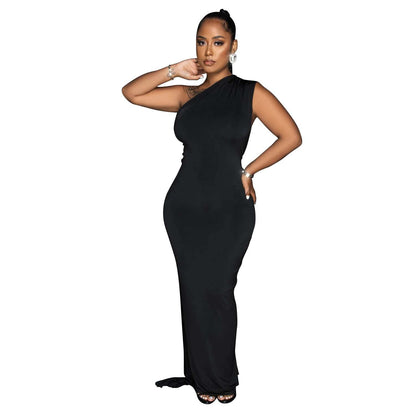 Women Wear Solid Color Backless Pleated Irregular Asymmetric Maxi Dress Women by Ragazza