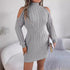Autumn Winter Casual Off The Shoulder Half Turtleneck Twist Lantern Sleeve Package Hip Sweater Dress Women Clothing by Ragazza