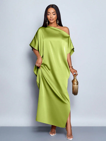 Women Clothing Early Autumn Satin Dress Yellow Satin Maxi Dress by Ragazza