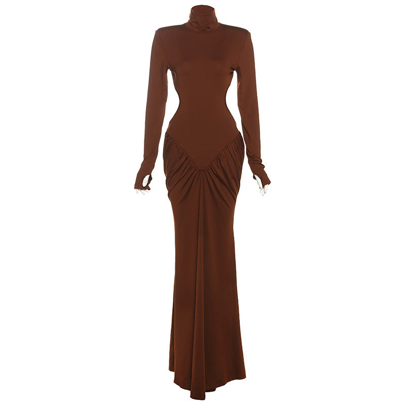 Summer Women Clothing High Collar Slim Sexy Backless Solid Color Maxi Dress by Ragazza