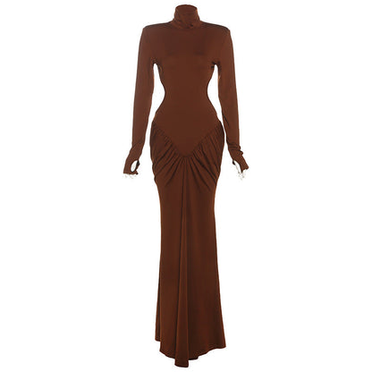 Summer Women Clothing High Collar Slim Sexy Backless Solid Color Maxi Dress by Ragazza