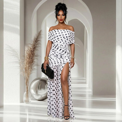 Women Wear Polka Dot Split Cocktail Holiday Sheath Dress  DestGlow