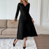 Autumn Winter Retro Elegant Slim Fit V neck Leopard Print Color Matching Dress by Ragazza