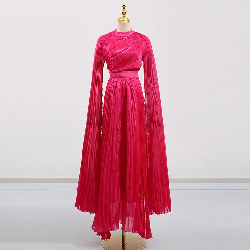 Entry Lux Palace Dress Autumn Pleated Super Long Sleeve Slim Slimming Dress Women  DestGlow