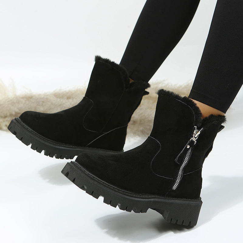 Snow Boots Women Trend Winter Mid Calf plus Velvet Thickening Thermal Cotton Shoes Faux Shearling Jacket Winter Women Boots  DestGlow