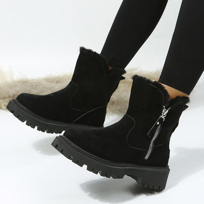 Snow Boots Women Trend Winter Mid Calf plus Velvet Thickening Thermal Cotton Shoes Faux Shearling Jacket Winter Women Boots  DestGlow