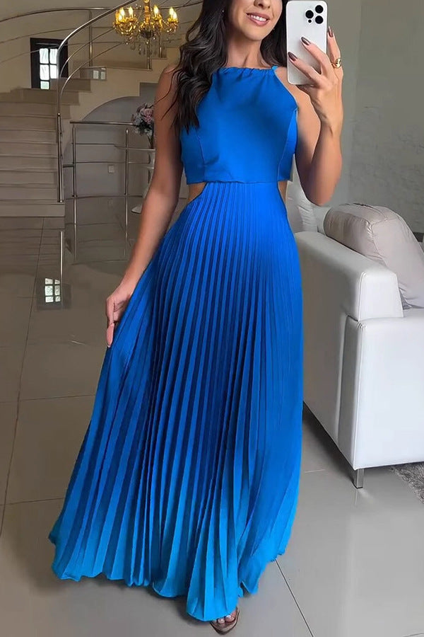 Sleeveless Pleated Backless Gradient Color Dress by Ragazza