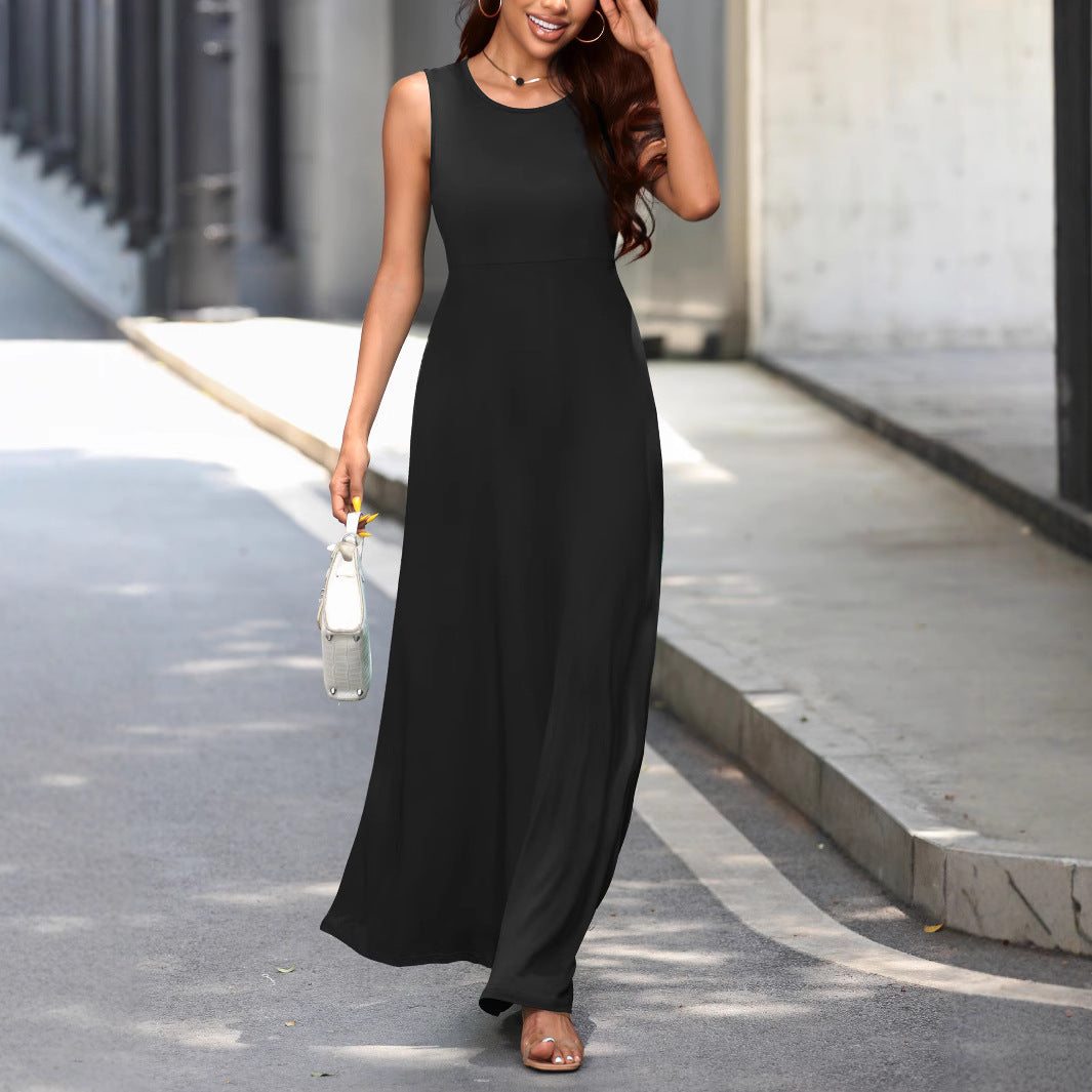 Sexy Sleeveless Dress Solid Color Mid Length Slim Strap Vest Dress by Ragazza
