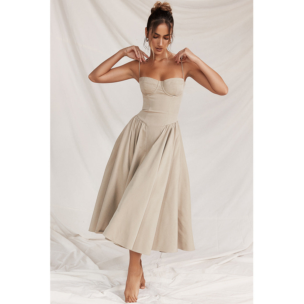 Sexy Dress Sexy Women Clothing Sexy V neck Strap Mid Length Dress Waist Tight Slim Backless Dress for Women by Ragazza