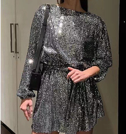 Festival Party Fashionable Sequ Sequin Color Waist-Tight Dress by Ragazza