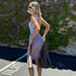 Light Blue Backless Dress Workplace Office Lightly Mature Waist Slimming Sleeveless Vest Dress  DestGlow