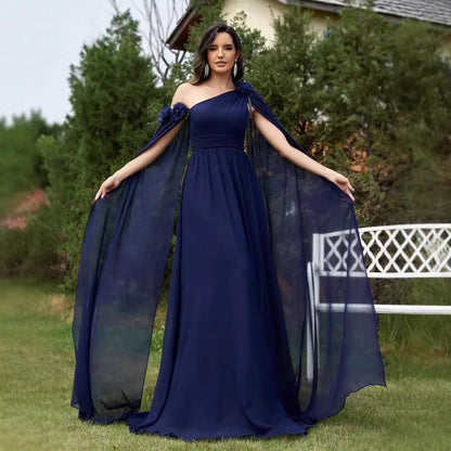 Chiffon Ribbon Dress Blue Slim Fishtail Cocktail Evening Dress Bridesmaid Dress Women by Ragazza