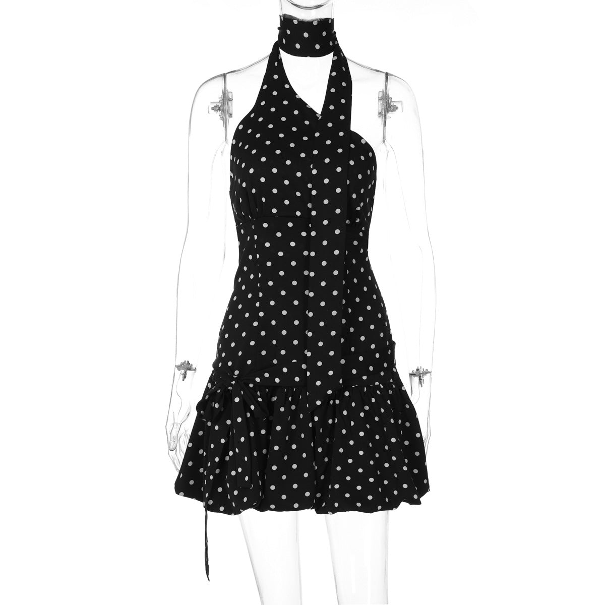 Women Clothing Street Shooting Ribbon Backless Polka Dot Cinched Dress by Ragazza