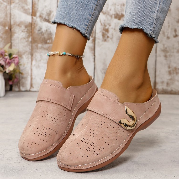 Hollow Out Cutout out Baotou Platform Slippers Women Summer Metal Buckle Wedge Casual Sandals  DestGlow